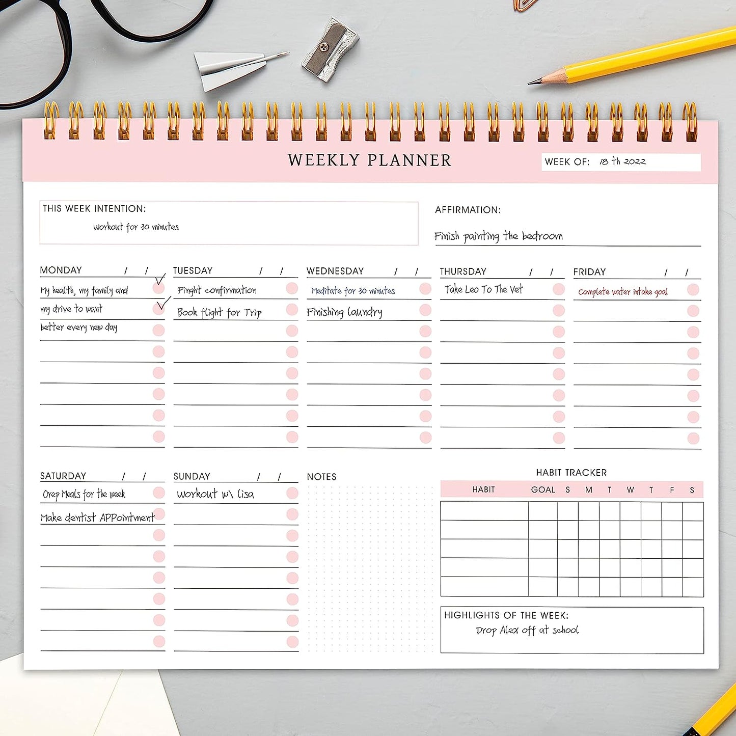 Undated Weekly Planner Notepad - Spiral to Do Planner, Schedule Planner with 52 Weeks, Undated Notepad Organizer & Habit Tracker - 9.5” X 7.8”