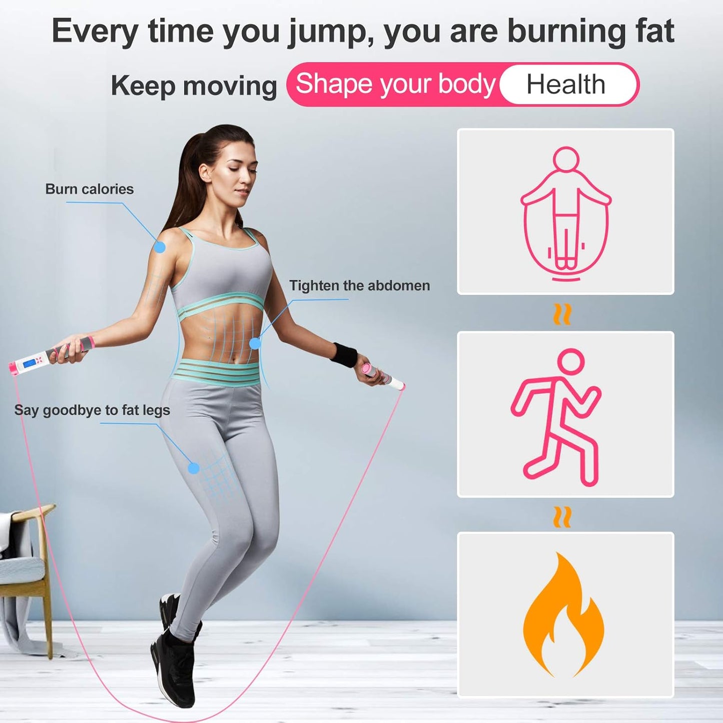 Digital Weighted Jump Rope with Calorie Counter - Cordless Skipping Rope for Fitness, Boxing, and Exercise for Adults and Kids