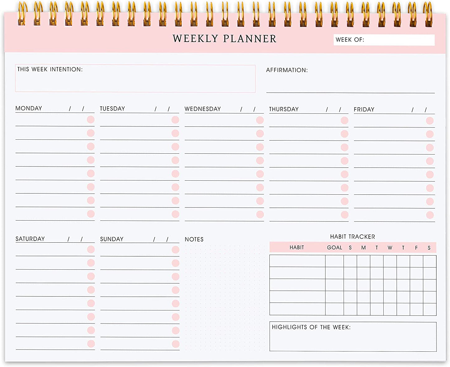 Undated Weekly Planner Notepad - Spiral to Do Planner, Schedule Planner with 52 Weeks, Undated Notepad Organizer & Habit Tracker - 9.5” X 7.8”