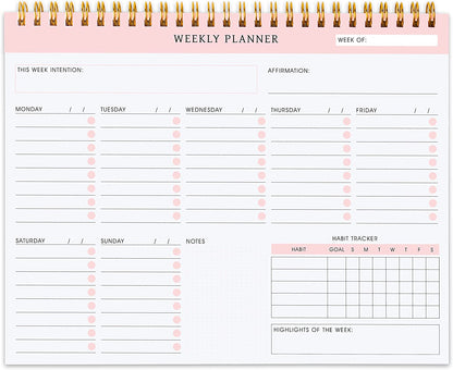 Undated Weekly Planner Notepad - Spiral to Do Planner, Schedule Planner with 52 Weeks, Undated Notepad Organizer & Habit Tracker - 9.5” X 7.8”