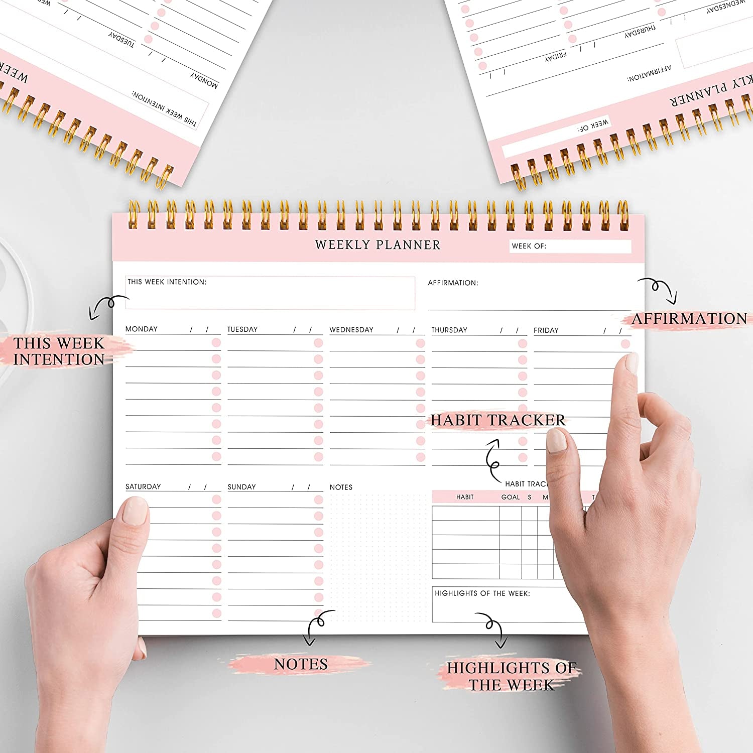Undated Weekly Planner Notepad - Spiral to Do Planner, Schedule Planner with 52 Weeks, Undated Notepad Organizer & Habit Tracker - 9.5” X 7.8”