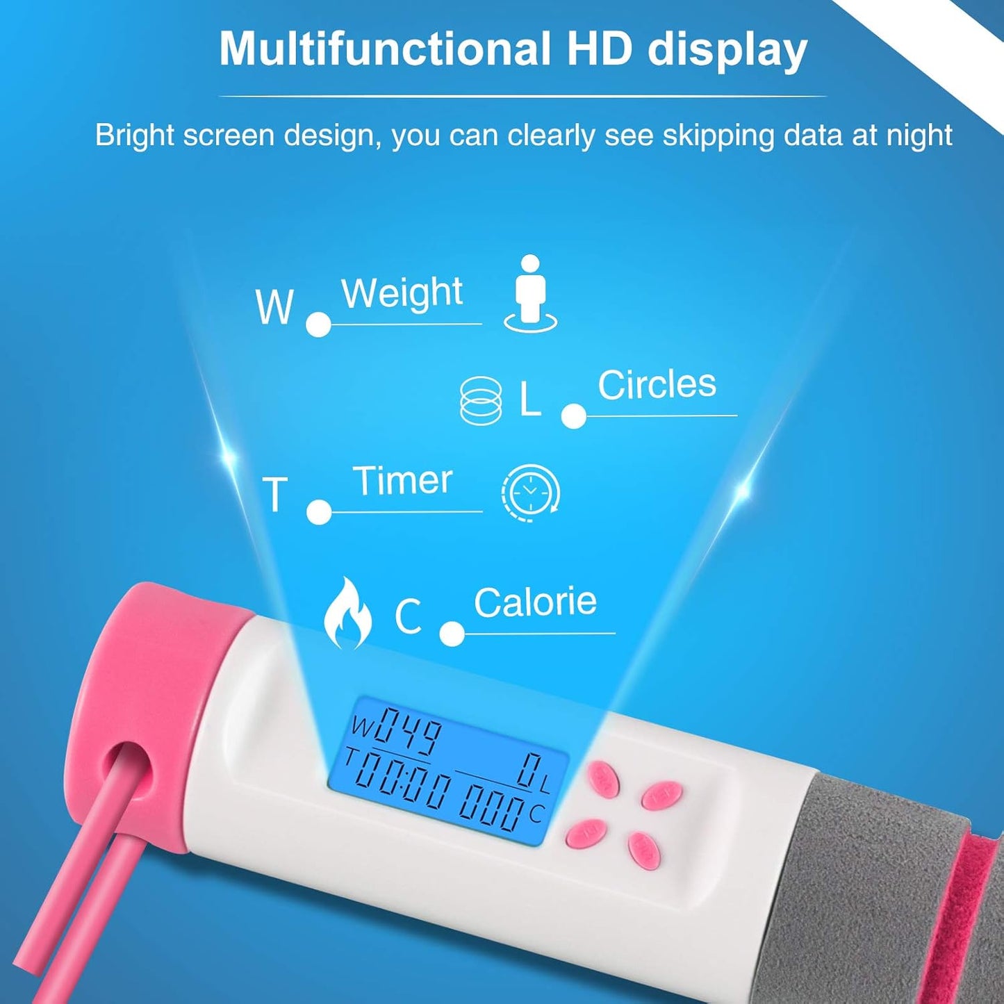 Digital Weighted Jump Rope with Calorie Counter - Cordless Skipping Rope for Fitness, Boxing, and Exercise for Adults and Kids