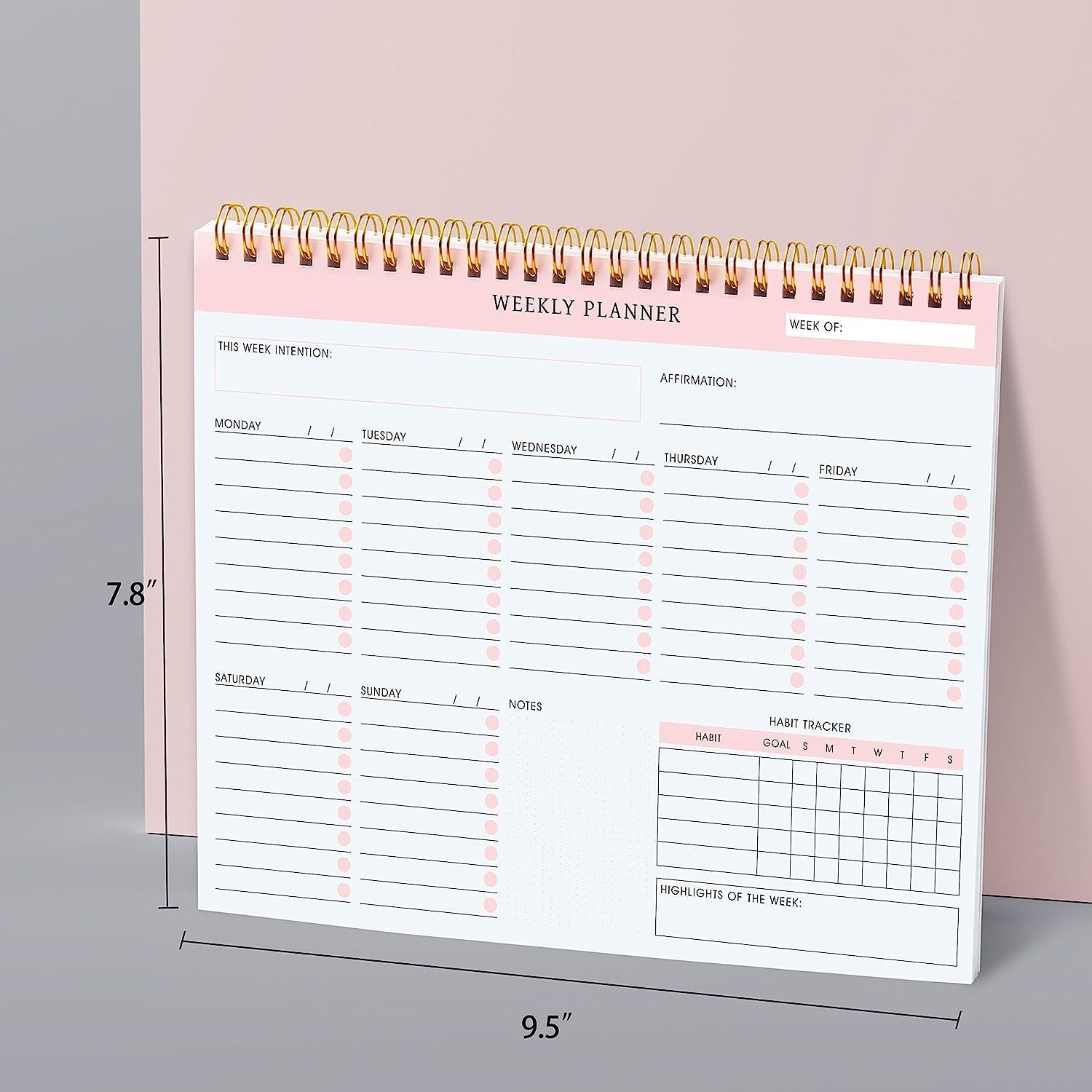 Undated Weekly Planner Notepad - Spiral to Do Planner, Schedule Planner with 52 Weeks, Undated Notepad Organizer & Habit Tracker - 9.5” X 7.8”