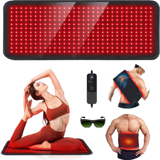 Red Light Therapy Mat, 31.5" X 11.8" Red Light Therapy Pad 360 Leds 660Nm & 850Nm Infrared Light Therapy Blanket with Smart Temp & Timer for Body Back Waist Shoulder Muscle Pain Relief, 60W