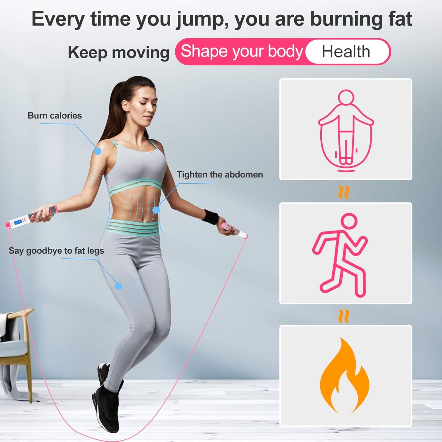 Digital Weighted Jump Rope with Calorie Counter - Cordless Skipping Rope for Fitness, Boxing, and Exercise for Adults and Kids