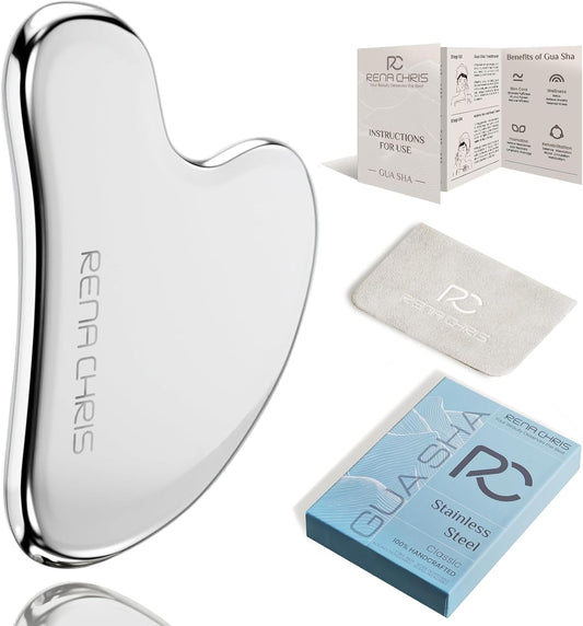 Gua Sha Facial Tools, Stainless Steel Guasha Tool for Acupuncture, Manual Massage Tool for Jawline Sculpting and Puffiness Reducing, Gua Sha Facial Massage Tool, Skin-Care Gift